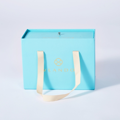 Bao bì sang trọng Blue Sliding Drawer Box Customize Bags Gift Box Package With Ribbon Handle (Bộ đóng gói quà tặng với tay cầm ruy băng)