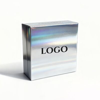 Chiếc hộp quà đồ trang sức bằng bạc holographic sang trọng với logo OEM trên giấy phủ