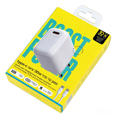 Logo tùy chỉnh in hộp đóng gói sạc USB-C 30W với cửa sổ hook phồng cho sạc điện thoại